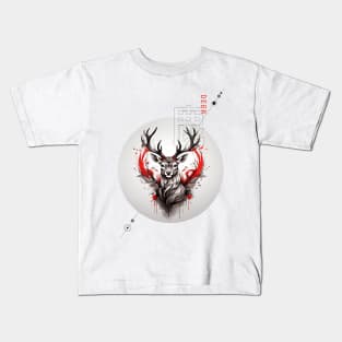 Deer AI east japan china ink design Kids T-Shirt